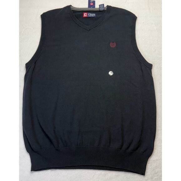 NWT Chaps Fine Gauge Men Classic Navy Preppy Style V-Neck Sweater Vest Large - Picture 1 of 5